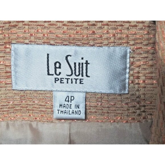 Le Suit Petite Womens Blazer jacket tweed Peach color Sz 4P pockets 2 button EC - Picture 6 of 8